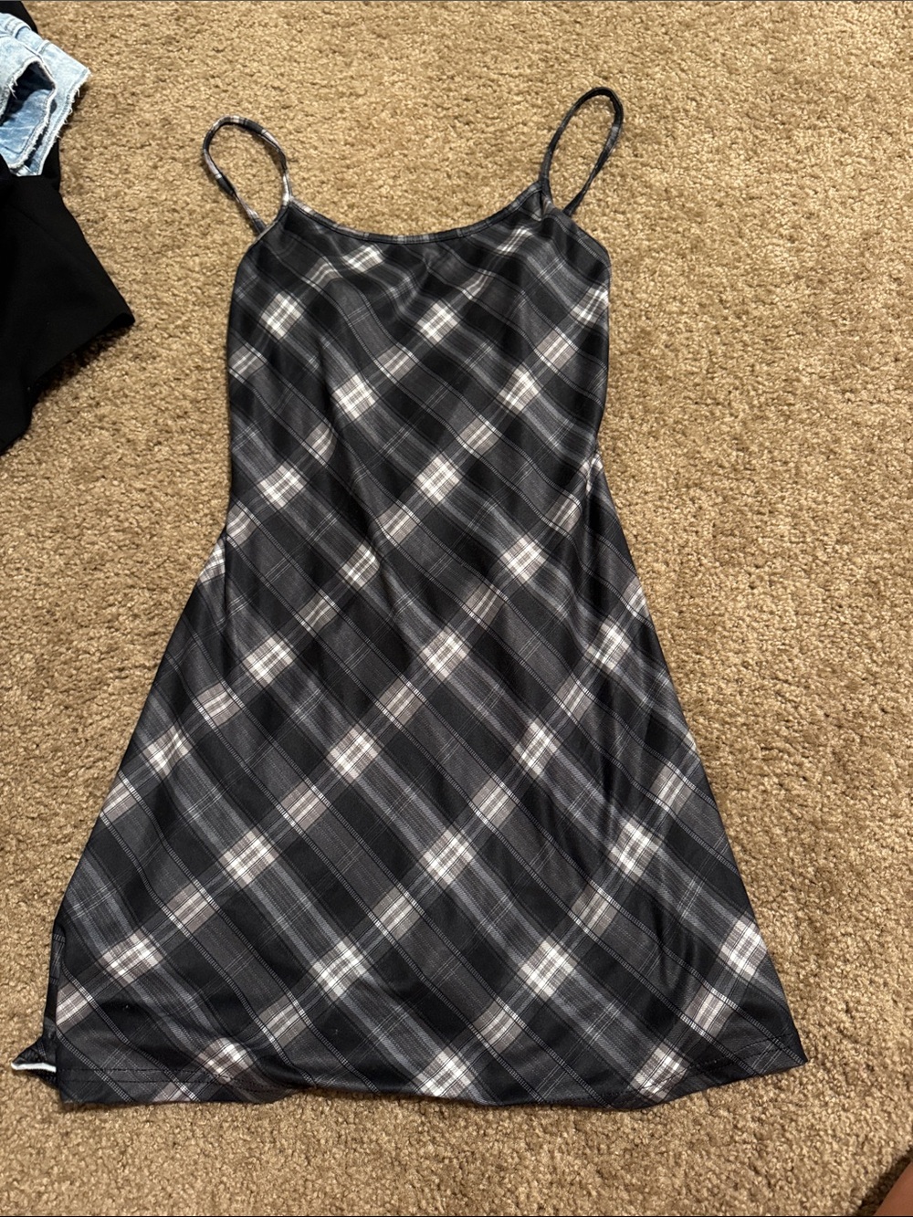 Amazon Black and Gray Plaid Mini Slip Dress